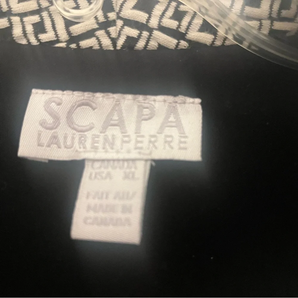Scapa Lauren-Perre Black & Ivory Geometric Open Front Jacket – Size XL